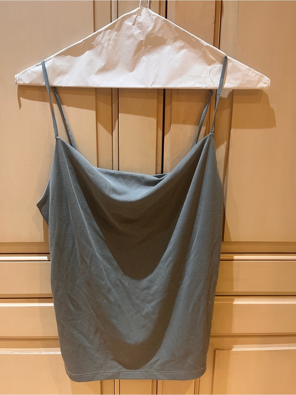 Woman’s Drape Neck, spaghetti strap tank top - sage green